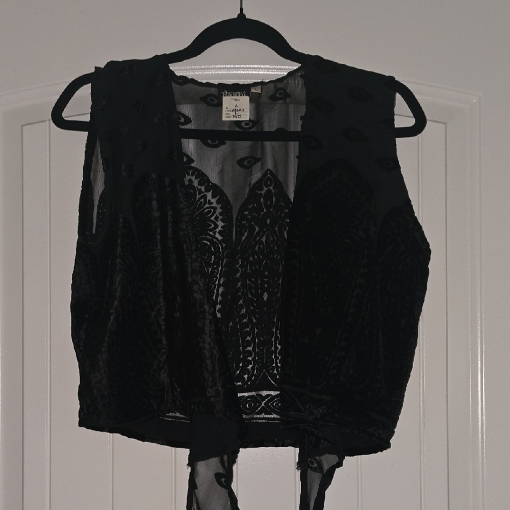 Black Velvet Tie Front Crop Vest